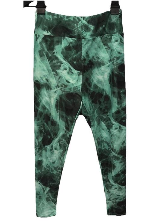 New LuLaRoe Green And Black Marble Or Tie Dye Print Leggings Size OS (2-10) - Picture 2 of 6